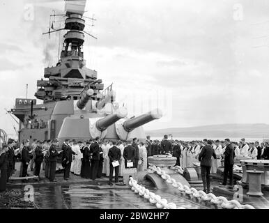 Atlantic Fleet Exercises in the Moray Firth. Morning prayers. 10th October 1928 Stock Photo