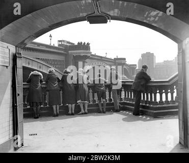 An unusual view of Blackfriars Bridge, as seen from the Subway. 18 August 1932 Stock Photo