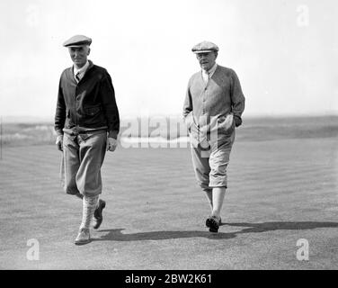 Parliamentary Golf Tournament at Sandwich. Sir John Simon and Mr G. Harvey. Simon, John Allsebrook, Viscount British administrator and politician; British foreign secretary 1931-1935; issued Simon Report  1873-1951 Harvey, George Brinton McClellan US diplomat and journalist; US ambassador to Britain 1921-1923  1864-1928 Stock Photo