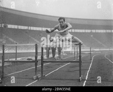 Oxford athletes train for meeting with Cambridge at White City . The Oxford team who are to meet Cambridge in the inter varsity sports at the White City on Saturday , trained at the White City , London . 13 March 1933 Stock Photo