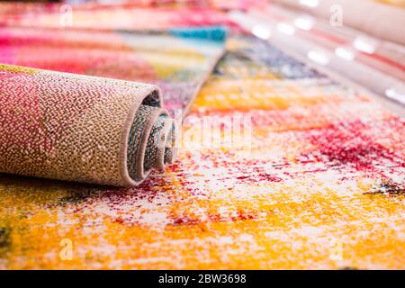 diversity of colour carpets in the store for home decor Stock Photo