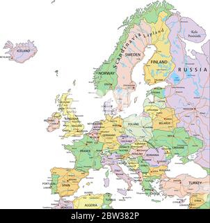 Europe - Highly detailed editable political map with separated layers. Stock Vector