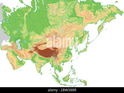 High detailed Asia physical map. Stock Vector