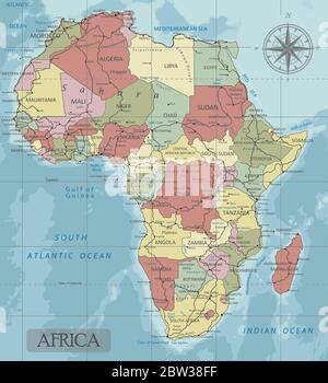 Africa - Highly detailed editable political map with separated layers. Stock Vector