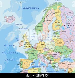 Europe - Highly detailed editable political map with separated layers. Stock Vector