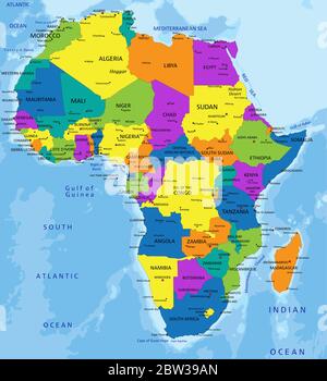 Colorful Africa political map with clearly labeled, separated layers ...