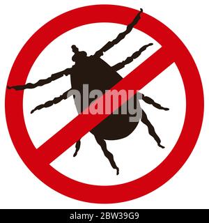 Black tick insect icon warning silhouette isolated on white background. Anti Mite tick bug drawn sign Stock Photo