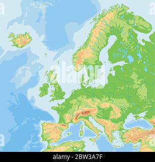 High detailed Europe physical map. Stock Vector