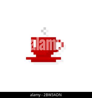 Pixel art 8-bit red cup with drink - isolated vector illustration Stock Vector