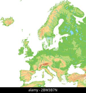 High detailed Europe physical map. Stock Vector