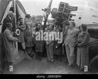 Mrs McGrath christening London to Melbourne air race plane ' Irish Swoop ' . October 1934 Stock Photo