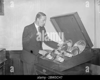 Serving dishes with their covers - wedding presents for the Duke of Kent and Princess Marina - the Royal couple . 22 November 1934 Stock Photo