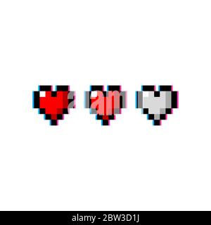 Pixel Art Life Three Hearts Red Glitch Set Isolated Vector Illustration Stock Vector Image Art Alamy