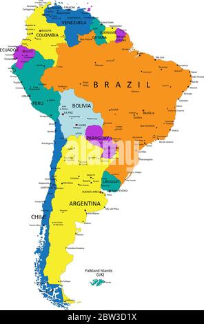 Colorful Colombia political map with clearly labeled, separated layers ...