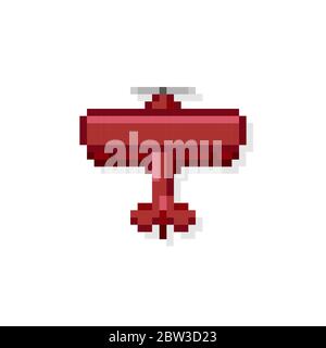 Pixel art 8 bit arcade crop duster air plane red isolated vector illustration Stock Vector