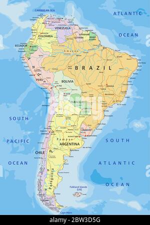 South America - Highly detailed editable political map with separated layers. Stock Vector