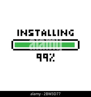 Pixel art Installing green loading bar with loading status 99 percent - isolated vector illustration Stock Vector