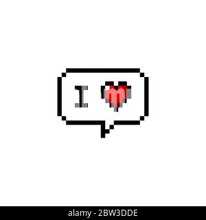 Pixel art 8-bit speech bubble I love heart message - isolated vector illustration Stock Vector