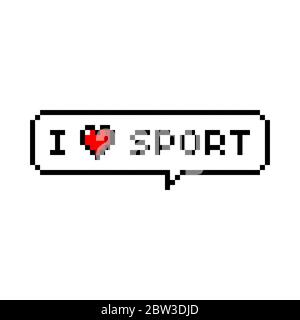 Pixel art 8-bit speech bubble i love sport sign icon - isolated vector illustration Stock Vector