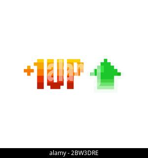 Pixel art 1 level up and green arrow icon on white background - isolated vector illustration Stock Vector
