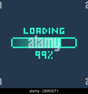 Pixel art 8-bit cyber futuristic loading bar 99 percent - isolated vector illustration Stock Vector