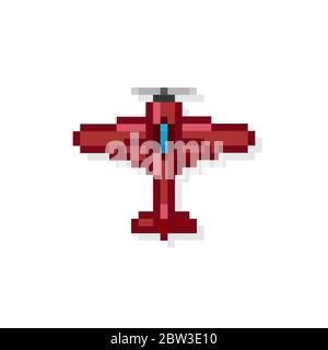 Pixel art 8 bit arcade fighter air plane red isolated vector illustration Stock Vector