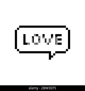 Pixel art 8-bit speech bubble saying love on white background - isolated vector illustration Stock Vector