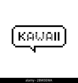 Pixel art 8-bit speech bubble saying kawaii - isolated vector illustration Stock Vector