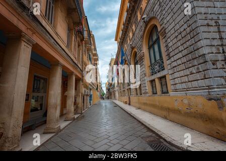 Along the narrow streets of Corfu island, Greece Stock Photo