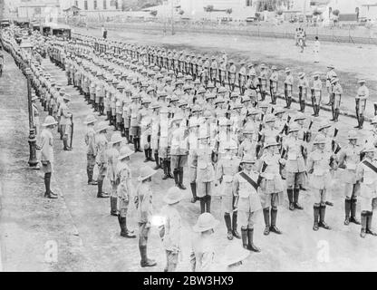 RAF desert crash victims given military funeral in Cairo . Silent crowds line street . The seven men three British Army officers and four members of the RAF who were killed when the troop carrying plane in which they were passengers crashed and was fired by a landing flare during night operation at Mersa Matruh on the Libyan border were given a full military funeral in Cairo . Representatives of King Farouk and the Egyptian Government , with Sir Miles Lampson , British High Commissioner , followed the gun carriages to the British cemetary . Detachments from every British regiment in Egypt line Stock Photo