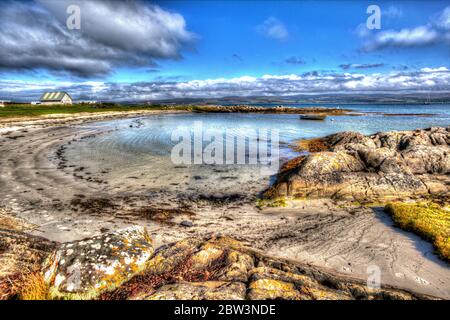 Isle of Gigha, Scotland. Artistic tranquil view of a sandy beach in Ardminish Bay, on the Isle of Gigha. Stock Photo