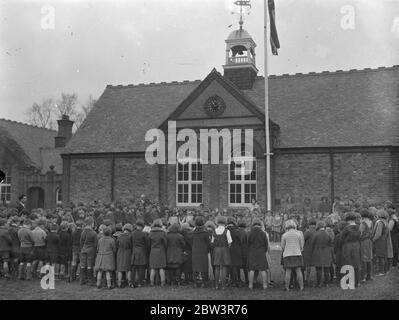 Schoolchildren at Iver observe two minute silence for Princess Victoria . Flag at half mast . Children of Iver ( Bucks ) Council School observed a two minutes silence as a tribute to Princess Victoria , sister of the King , after her death . The Princess , who lived nearby , took a keen interest in the village children and paid frequent visits to the School . Photo shows , the flag flying at half mast as the children observed the silence . 3 December 1935 Stock Photo