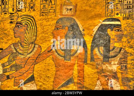 King Tut (left), Tomb of Tutankhamun, KV #62, Valley of the Kings, UNESCO World Heritage Site, Luxor, Egypt Stock Photo