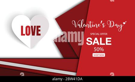 Valentines's Day sale special offers background with paper cut style. use for invitation, posters, banners, website, greeting cards Stock Vector