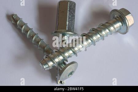 Dowel pin or wall plugs and screws for gypsum board Stock Photo