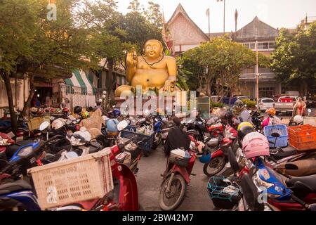 the marketstreet at the Wat Jet Yot Temple at the central Market in the city of Chiang Rai in North Thailand.  Thailand, Chiang Rai, November, 2019 Stock Photo