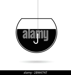 hook in water illustration in black Stock Vector