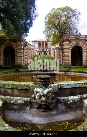 Caprarola, Farnese palace, Italy: The garden of the villa Farnese with the Casina of pleasure, a small summerhouse. Stock Photo