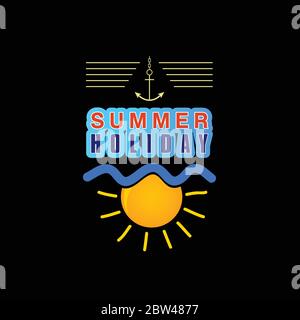 summer holiday icon illustration on black background Stock Vector