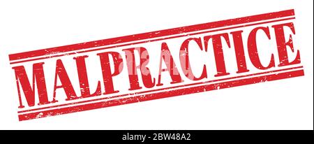 MALPRACTICE red grungy rectangle stamp sign. Stock Photo