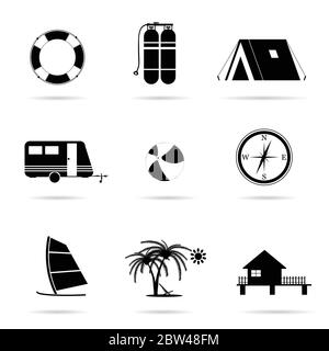travel icon set illustration in black Stock Vector