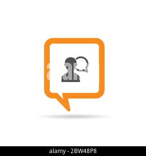 square orange speech bubble with man three icon illustration Stock Vector