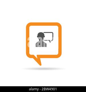 square orange speech bubble with man two icon illustration Stock Vector