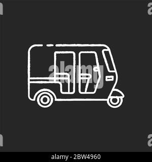 Auto rickshaw chalk white icon on black background Stock Vector