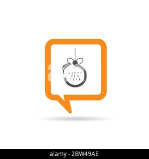 square orange speech bubble with new year ball icon illustration Stock Vector