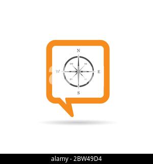square orange speech bubble with compass icon illustration on white Stock Vector