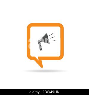 square orange speech bubble with megaphone icon illustration on white Stock Vector