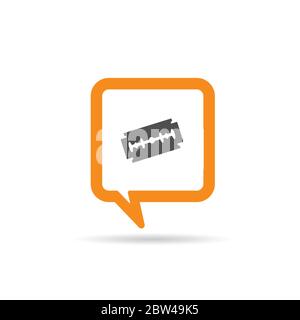 square orange speech bubble with razor blade icon illustration Stock Vector