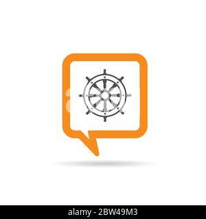 square orange speech bubble with rudder icon illustration on white Stock Vector