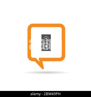 square orange speech bubble with speaker icon illustration on white Stock Vector